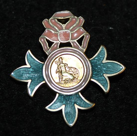 Silver enamelled MBE brooch